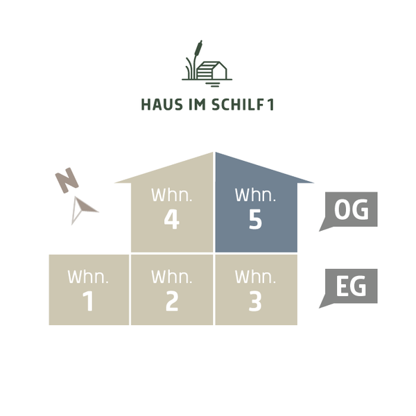 3D-Lageplan im HAUS IM SCHILF. Ferienwohnung 5 befindet sich im Obergeschoss.