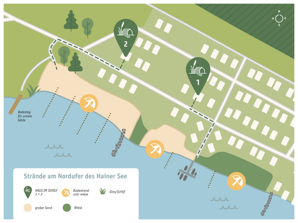 Plan der Badestrände beim HAUS IM SCHILF