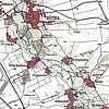 Weiße Karte mit rot eingezeichnetetn Orten entlang der Pleiße: Rötha, Trachenau, Kreudnitz, Hain, Zöpen/Kahnsdorf.