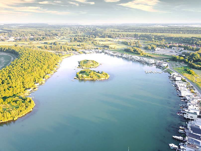 Hainer See Lagune Kahnsdorf von oben mit Inseln
