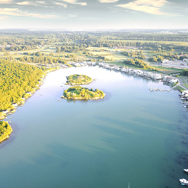 Hainer See Lagune Kahnsdorf von oben mit Inseln