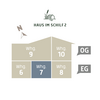  3D Lageplan vom HAUS IM SCHILF 2, Ansicht von der Seite. Ferienwohnung 7 liegt im Erdgeschoss.