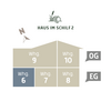  3D Lageplan vom HAUS IM SCHILF 2, Ansicht von der Seite. Ferienwohnung 6 liegt im Erdgeschoss.