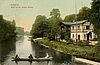 Wasserkanal mit Boot. Blick von der Heiligen Brücke. Ansichtskarte Leipzig von ca. 1905.