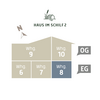  3D Lageplan vom HAUS IM SCHILF 2, Ansicht von der Seite. Ferienwohnung 8 liegt im Erdgeschoss.