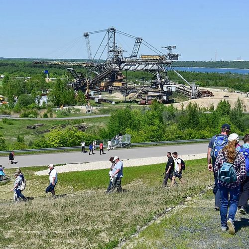 ZU FUSS DURCH DIE TAGEBAUGESCHICHTE Jeden Monat startet eine Sonderführung des Bergbau-Technik-Parks: Von den riesigen...